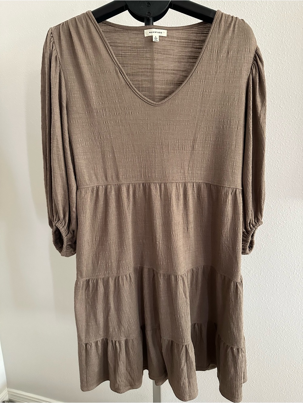 Max Studio V-Neck Taupe Tiered Women's Dress